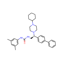 Cc1cc(C)cc(NC(=O)NC[C@H](c2ccc(-c3ccccc3)cc2)N2CCN(C3CCCCC3)CC2)c1 ZINC000028521799