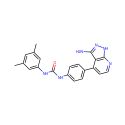 Cc1cc(C)cc(NC(=O)Nc2ccc(-c3ccnc4[nH]nc(N)c34)cc2)c1 ZINC000029129389