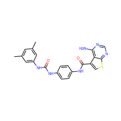 Cc1cc(C)cc(NC(=O)Nc2ccc(NC(=O)c3csc4ncnc(N)c34)cc2)c1 ZINC000063298226