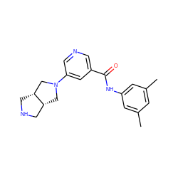 Cc1cc(C)cc(NC(=O)c2cncc(N3C[C@@H]4CNC[C@@H]4C3)c2)c1 ZINC000073158475