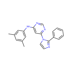 Cc1cc(C)cc(Nc2cc(-n3ccnc3-c3ccccc3)ncn2)c1 ZINC000029407487