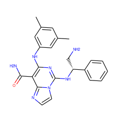 Cc1cc(C)cc(Nc2nc(N[C@H](CN)c3ccccc3)n3ccnc3c2C(N)=O)c1 ZINC000040403964