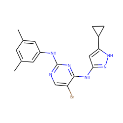 Cc1cc(C)cc(Nc2ncc(Br)c(Nc3cc(C4CC4)[nH]n3)n2)c1 ZINC000203005807