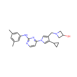 Cc1cc(C)cc(Nc2nccc(-n3cc(CN4CC(O)C4)c(C4CC4)c3)n2)c1 ZINC000115865737