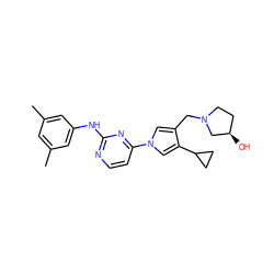 Cc1cc(C)cc(Nc2nccc(-n3cc(CN4CC[C@@H](O)C4)c(C4CC4)c3)n2)c1 ZINC000473117980