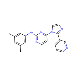 Cc1cc(C)cc(Nc2nccc(-n3ccnc3-c3cccnc3)n2)c1 ZINC000013489753