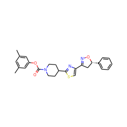 Cc1cc(C)cc(OC(=O)N2CCC(c3nc(C4=NO[C@H](c5ccccc5)C4)cs3)CC2)c1 ZINC000653842105