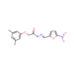 Cc1cc(C)cc(OCC(=O)N/N=C/c2ccc([N+](=O)[O-])o2)c1 ZINC000000345348