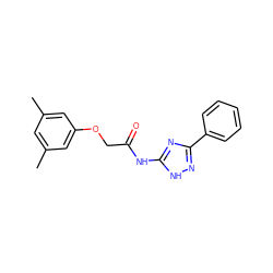 Cc1cc(C)cc(OCC(=O)Nc2nc(-c3ccccc3)n[nH]2)c1 ZINC000025157229