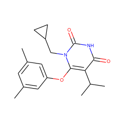 Cc1cc(C)cc(Oc2c(C(C)C)c(=O)[nH]c(=O)n2CC2CC2)c1 ZINC000000008863