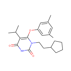 Cc1cc(C)cc(Oc2c(C(C)C)c(=O)[nH]c(=O)n2CCC2CCCC2)c1 ZINC000043121417