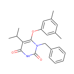 Cc1cc(C)cc(Oc2c(C(C)C)c(=O)[nH]c(=O)n2Cc2ccccc2)c1 ZINC000034819361