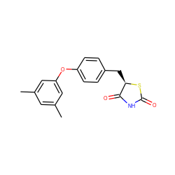 Cc1cc(C)cc(Oc2ccc(C[C@H]3SC(=O)NC3=O)cc2)c1 ZINC000045338755