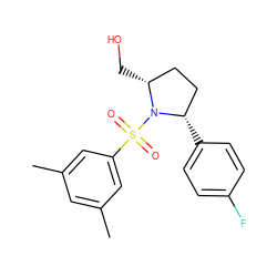 Cc1cc(C)cc(S(=O)(=O)N2[C@H](CO)CC[C@@H]2c2ccc(F)cc2)c1 ZINC000653777938