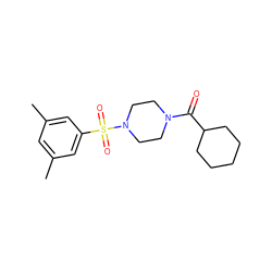 Cc1cc(C)cc(S(=O)(=O)N2CCN(C(=O)C3CCCCC3)CC2)c1 ZINC000040949762