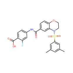 Cc1cc(C)cc(S(=O)(=O)N2CCOc3ccc(C(=O)Nc4ccc(C(=O)O)c(F)c4)cc32)c1 ZINC000114512325