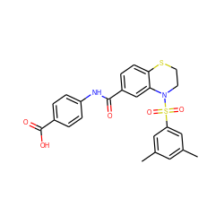 Cc1cc(C)cc(S(=O)(=O)N2CCSc3ccc(C(=O)Nc4ccc(C(=O)O)cc4)cc32)c1 ZINC000114517280