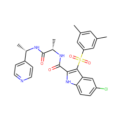 Cc1cc(C)cc(S(=O)(=O)c2c(C(=O)N[C@@H](C)C(=O)N[C@@H](C)c3ccncc3)[nH]c3ccc(Cl)cc23)c1 ZINC001772607635