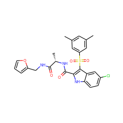 Cc1cc(C)cc(S(=O)(=O)c2c(C(=O)N[C@@H](C)C(=O)NCc3ccco3)[nH]c3ccc(Cl)cc23)c1 ZINC001772648861