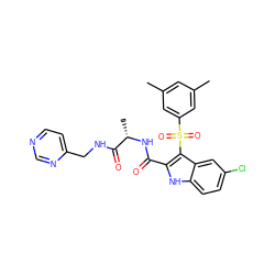 Cc1cc(C)cc(S(=O)(=O)c2c(C(=O)N[C@@H](C)C(=O)NCc3ccncn3)[nH]c3ccc(Cl)cc23)c1 ZINC001772625315