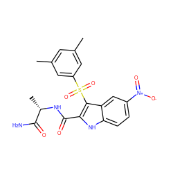 Cc1cc(C)cc(S(=O)(=O)c2c(C(=O)N[C@@H](C)C(N)=O)[nH]c3ccc([N+](=O)[O-])cc23)c1 ZINC000040394950