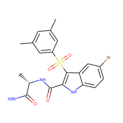 Cc1cc(C)cc(S(=O)(=O)c2c(C(=O)N[C@@H](C)C(N)=O)[nH]c3ccc(Br)cc23)c1 ZINC000040891800