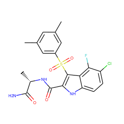 Cc1cc(C)cc(S(=O)(=O)c2c(C(=O)N[C@@H](C)C(N)=O)[nH]c3ccc(Cl)c(F)c23)c1 ZINC000040892513