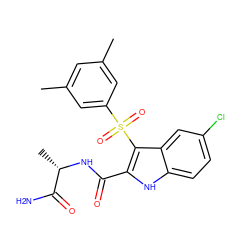 Cc1cc(C)cc(S(=O)(=O)c2c(C(=O)N[C@@H](C)C(N)=O)[nH]c3ccc(Cl)cc23)c1 ZINC000027307253