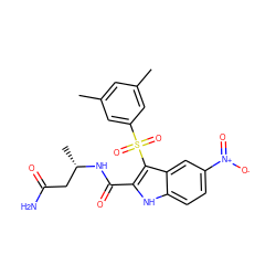 Cc1cc(C)cc(S(=O)(=O)c2c(C(=O)N[C@@H](C)CC(N)=O)[nH]c3ccc([N+](=O)[O-])cc23)c1 ZINC000040394624