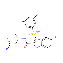 Cc1cc(C)cc(S(=O)(=O)c2c(C(=O)N[C@@H](C)CC(N)=O)[nH]c3ccc(Br)cc23)c1 ZINC000040395776