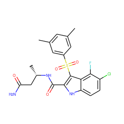 Cc1cc(C)cc(S(=O)(=O)c2c(C(=O)N[C@@H](C)CC(N)=O)[nH]c3ccc(Cl)c(F)c23)c1 ZINC000040895272