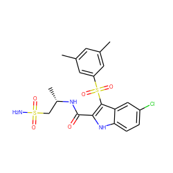 Cc1cc(C)cc(S(=O)(=O)c2c(C(=O)N[C@@H](C)CS(N)(=O)=O)[nH]c3ccc(Cl)cc23)c1 ZINC000040979307