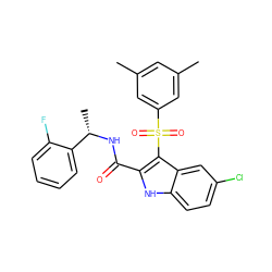 Cc1cc(C)cc(S(=O)(=O)c2c(C(=O)N[C@@H](C)c3ccccc3F)[nH]c3ccc(Cl)cc23)c1 ZINC001772637050