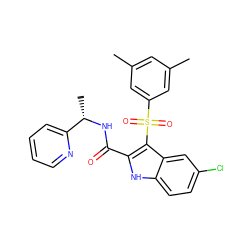 Cc1cc(C)cc(S(=O)(=O)c2c(C(=O)N[C@@H](C)c3ccccn3)[nH]c3ccc(Cl)cc23)c1 ZINC000299833437