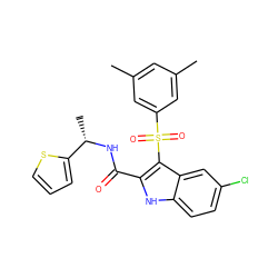 Cc1cc(C)cc(S(=O)(=O)c2c(C(=O)N[C@@H](C)c3cccs3)[nH]c3ccc(Cl)cc23)c1 ZINC000299835638