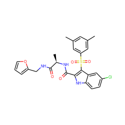 Cc1cc(C)cc(S(=O)(=O)c2c(C(=O)N[C@H](C)C(=O)NCc3ccco3)[nH]c3ccc(Cl)cc23)c1 ZINC001772620685