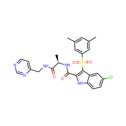 Cc1cc(C)cc(S(=O)(=O)c2c(C(=O)N[C@H](C)C(=O)NCc3ccncn3)[nH]c3ccc(Cl)cc23)c1 ZINC001772607768