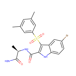 Cc1cc(C)cc(S(=O)(=O)c2c(C(=O)N[C@H](C)C(N)=O)[nH]c3ccc(Br)cc23)c1 ZINC000040395506