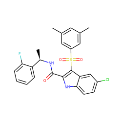 Cc1cc(C)cc(S(=O)(=O)c2c(C(=O)N[C@H](C)c3ccccc3F)[nH]c3ccc(Cl)cc23)c1 ZINC001772647240