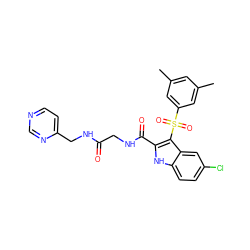 Cc1cc(C)cc(S(=O)(=O)c2c(C(=O)NCC(=O)NCc3ccncn3)[nH]c3ccc(Cl)cc23)c1 ZINC001772579452