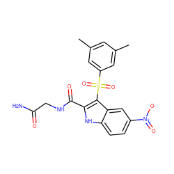 Cc1cc(C)cc(S(=O)(=O)c2c(C(=O)NCC(N)=O)[nH]c3ccc([N+](=O)[O-])cc23)c1 ZINC000040394728