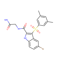 Cc1cc(C)cc(S(=O)(=O)c2c(C(=O)NCC(N)=O)[nH]c3ccc(Br)cc23)c1 ZINC000040895791