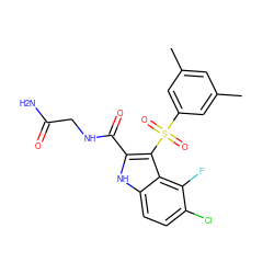 Cc1cc(C)cc(S(=O)(=O)c2c(C(=O)NCC(N)=O)[nH]c3ccc(Cl)c(F)c23)c1 ZINC000040894061