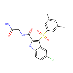 Cc1cc(C)cc(S(=O)(=O)c2c(C(=O)NCC(N)=O)[nH]c3ccc(Cl)cc23)c1 ZINC000003606727