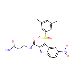 Cc1cc(C)cc(S(=O)(=O)c2c(C(=O)NCCC(N)=O)[nH]c3ccc([N+](=O)[O-])cc23)c1 ZINC000040405207