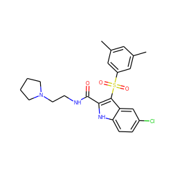 Cc1cc(C)cc(S(=O)(=O)c2c(C(=O)NCCN3CCCC3)[nH]c3ccc(Cl)cc23)c1 ZINC000071316604