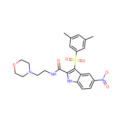 Cc1cc(C)cc(S(=O)(=O)c2c(C(=O)NCCN3CCOCC3)[nH]c3ccc([N+](=O)[O-])cc23)c1 ZINC000071296307