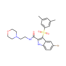 Cc1cc(C)cc(S(=O)(=O)c2c(C(=O)NCCN3CCOCC3)[nH]c3ccc(Br)cc23)c1 ZINC000071318459