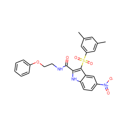 Cc1cc(C)cc(S(=O)(=O)c2c(C(=O)NCCOc3ccccc3)[nH]c3ccc([N+](=O)[O-])cc23)c1 ZINC000071315826