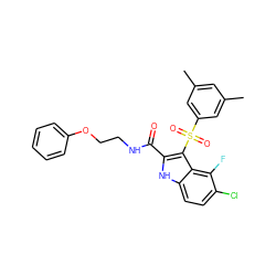 Cc1cc(C)cc(S(=O)(=O)c2c(C(=O)NCCOc3ccccc3)[nH]c3ccc(Cl)c(F)c23)c1 ZINC000071318000